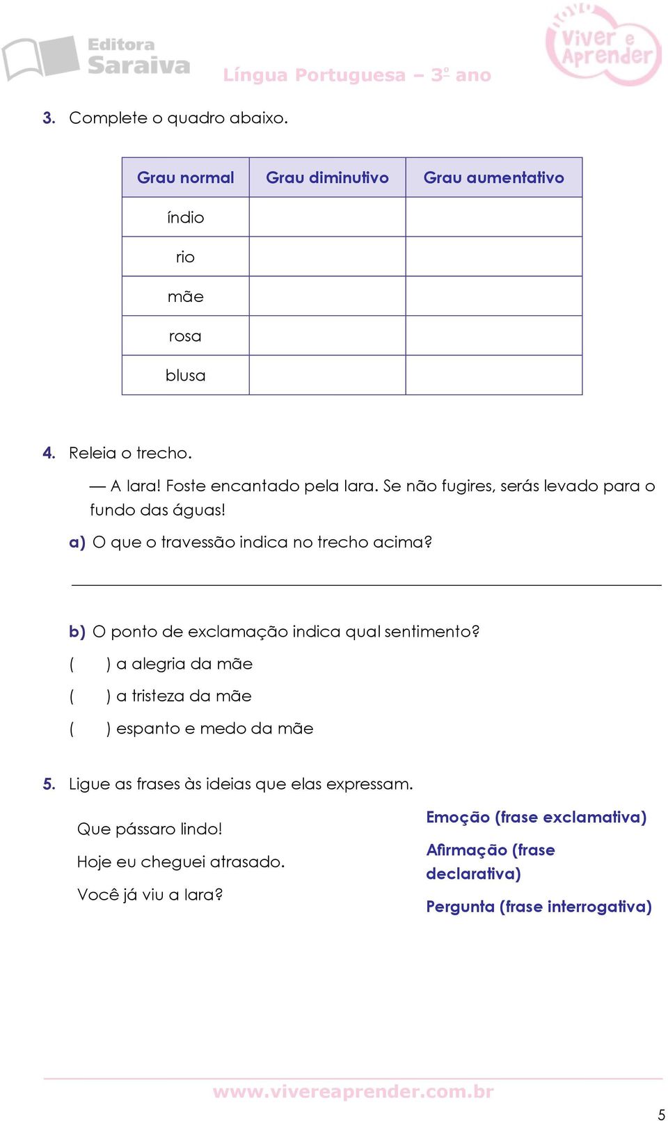 b) O ponto de exclamação indica qual sentimento? ( ) a alegria da mãe ( ) a tristeza da mãe ( ) espanto e medo da mãe 5.