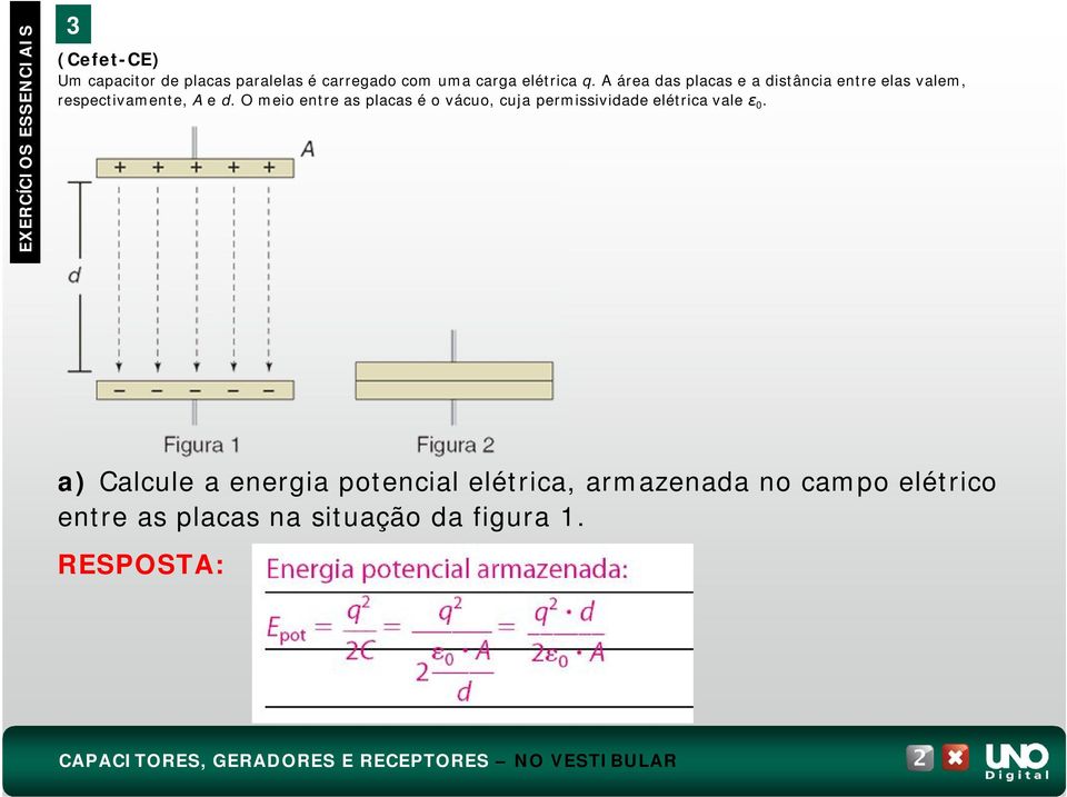 O meio entre as placas é o vácuo, cuja permissividade elétrica vale ε 0.