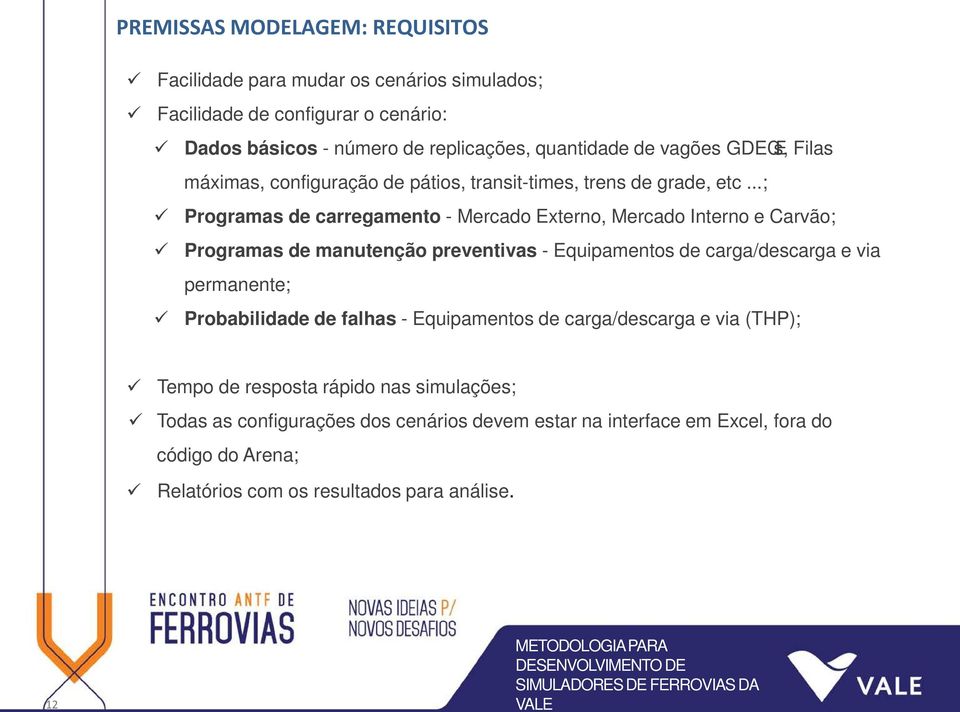 ..; Programas de carregamento - Mercado Externo, Mercado Interno e Carvão; Programas de manutenção preventivas - Equipamentos de carga/descarga e via permanente;