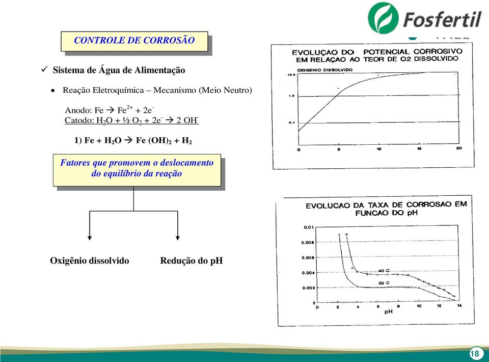 2 O + ½ O 2 + 2e - 2 OH - 1) Fe + H 2 O Fe (OH) 2 + H 2 Fatores que