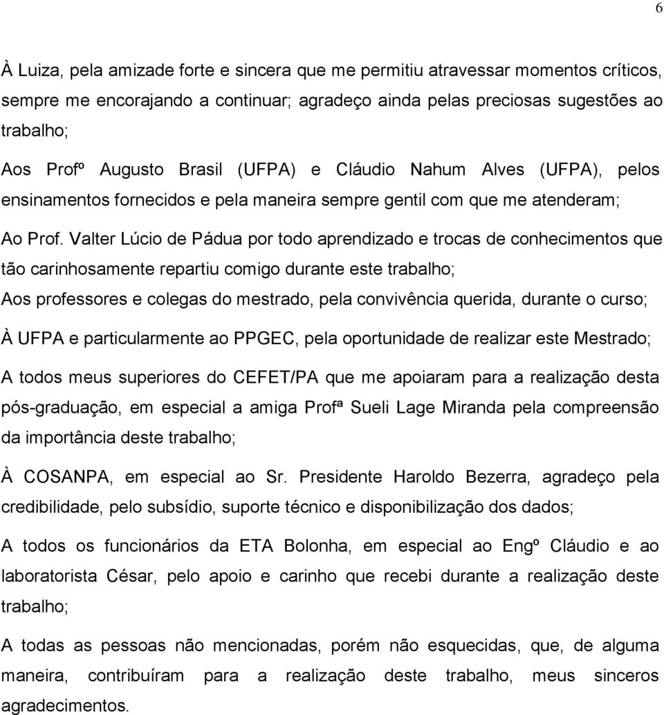 Valter Lúcio de Pádua por todo aprendizado e trocas de conhecimentos que tão carinhosamente repartiu comigo durante este trabalho; Aos professores e colegas do mestrado, pela convivência querida,