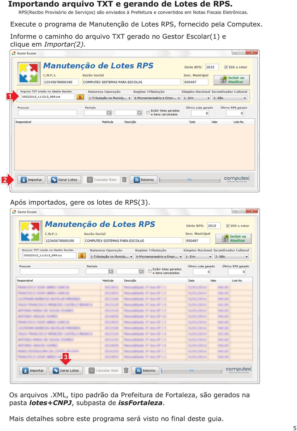 Execute o programa de Manutenção de Lotes RPS, fornecido pela Computex.