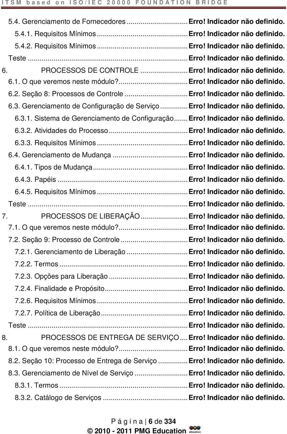 Gerenciamento de Configuração de Serviço... Erro! Indicador não definido. 6.3.1. Sistema de Gerenciamento de Configuração... Erro! Indicador não definido. 6.3.2. Atividades do Processo... Erro! Indicador não definido. 6.3.3. Requisitos Mínimos.