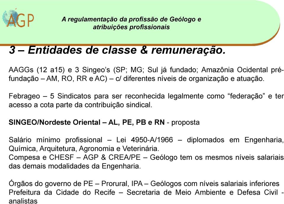 Febrageo 5 Sindicatos para ser reconhecida legalmente como federação e ter acesso a cota parte da contribuição sindical.