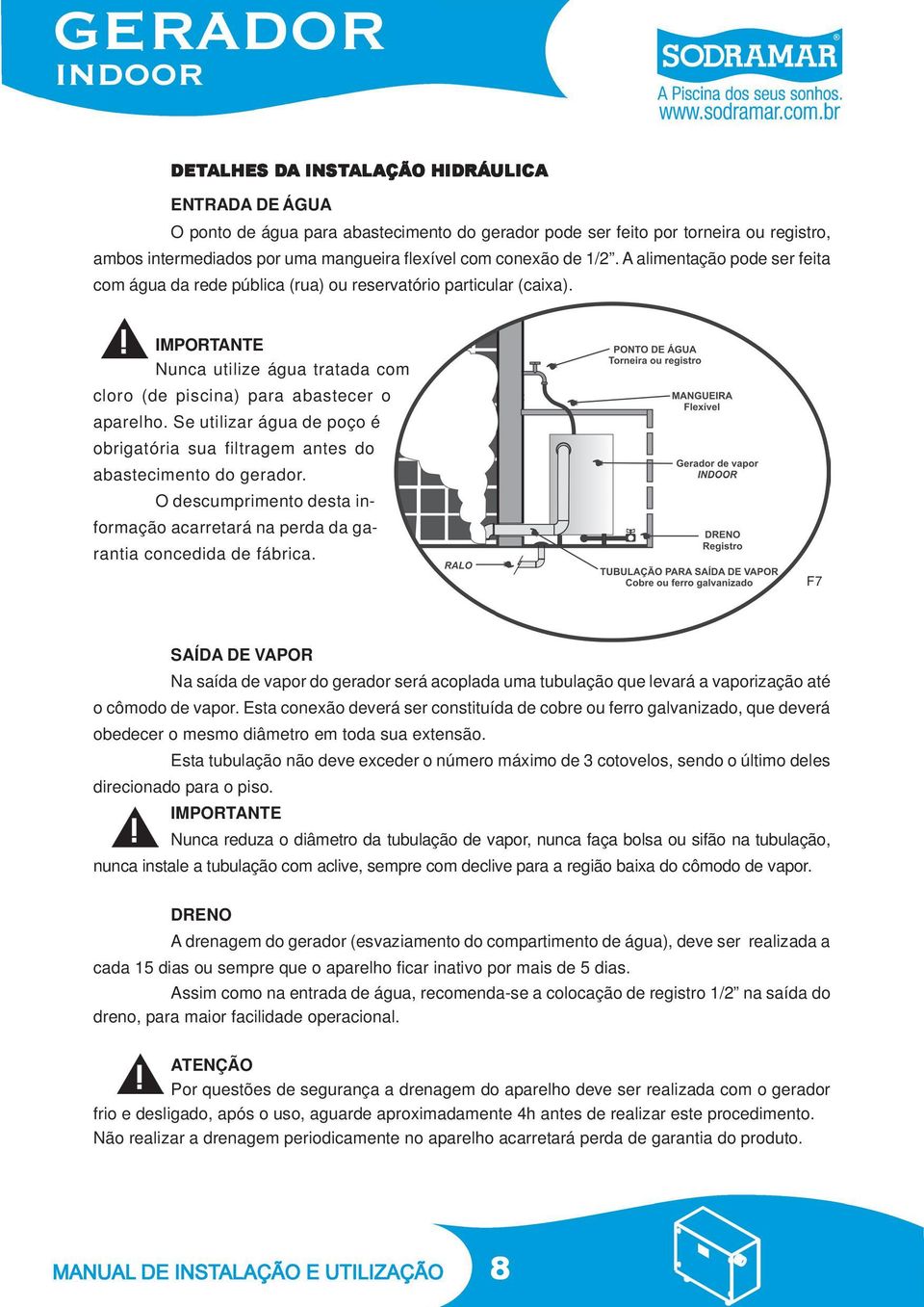 Se utilizar água de poço é obrigatória sua filtragem antes do abastecimento do gerador. O descumprimento desta informação acarretará na perda da garantia concedida de fábrica.