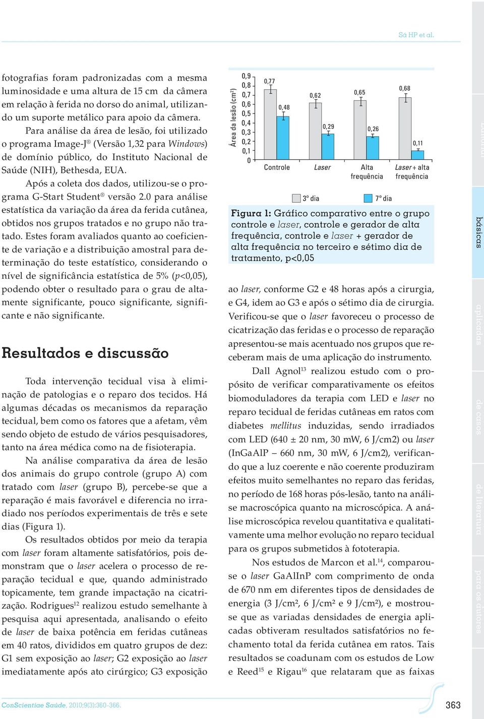 Após a coleta dos dados, utilizou-se o programa G-Start Student versão 2.0 para análise estatística da variação da área da ferida cutânea, obtidos nos grupos tratados e no grupo não tratado.