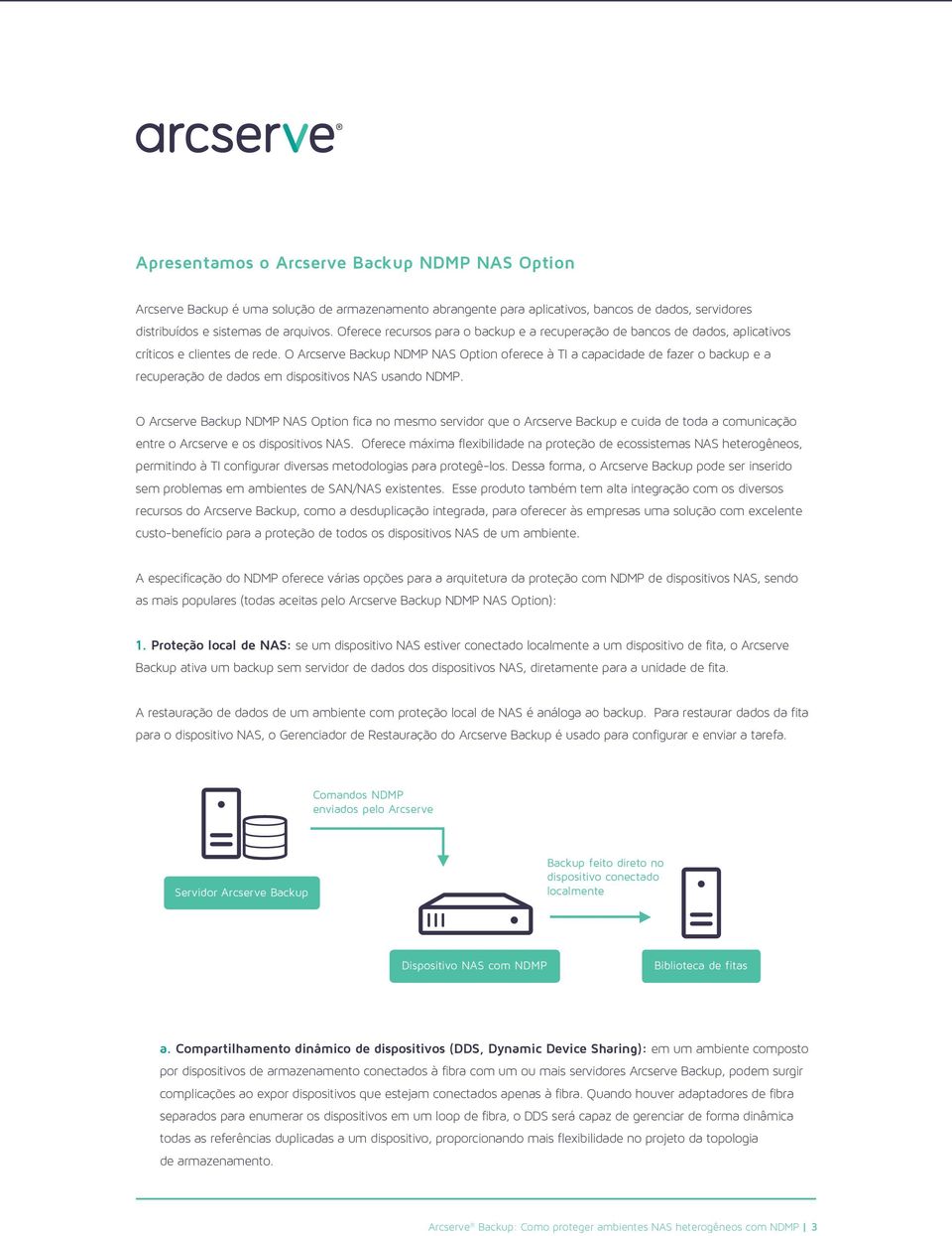 O Arcserve Backup NDMP NAS Option oferece à TI a capacidade de fazer o backup e a recuperação de dados em dispositivos NAS usando NDMP.