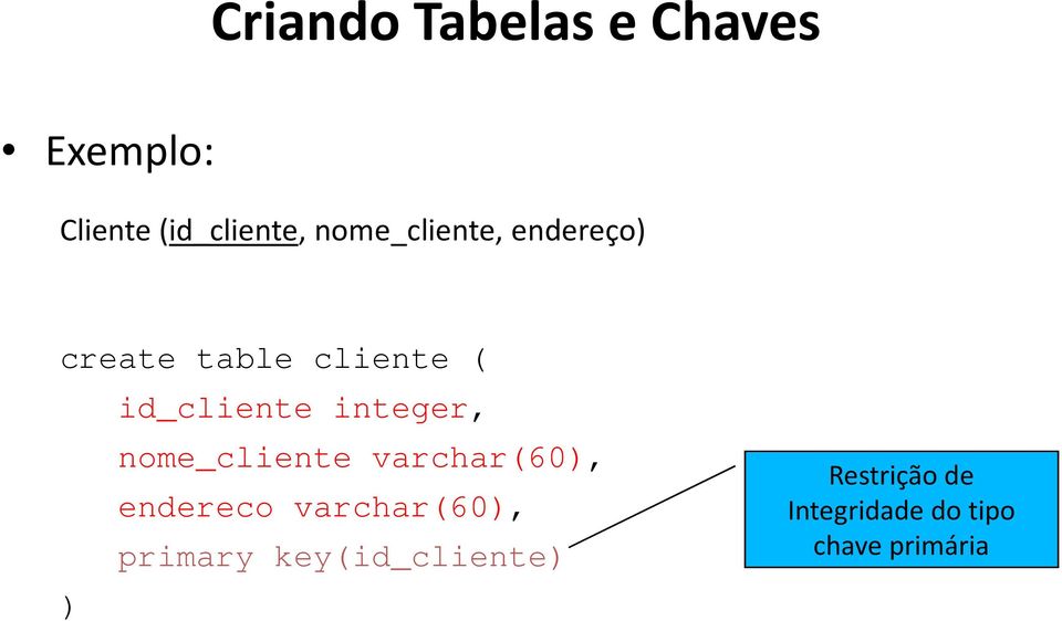 integer, nome_cliente varchar(60), endereco varchar(60),