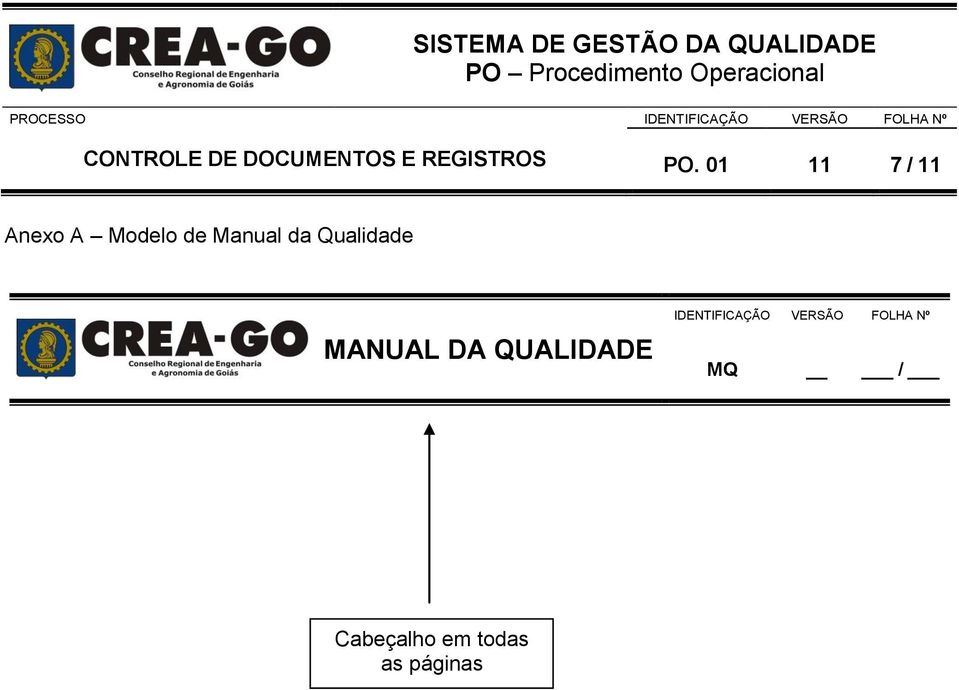 Qualidade MANUAL DA QUALIDADE IDENTIFICAÇÃO