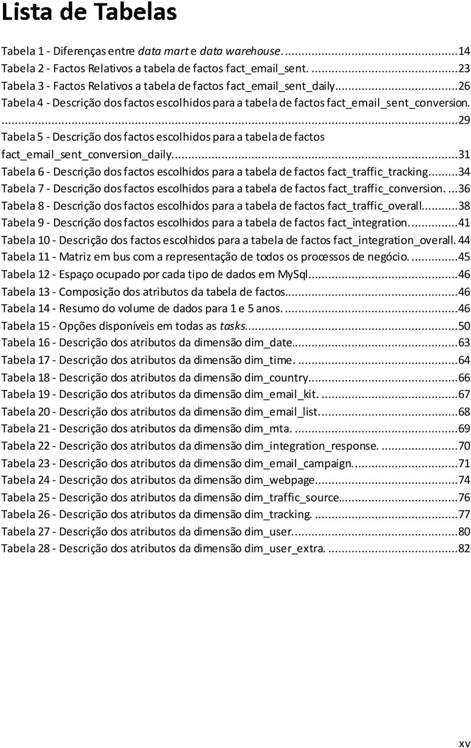 ...29 Tabela 5 - Descrição dos factos escolhidos para a tabela de factos fact_email_sent_conversion_daily....31 Tabela 6 - Descrição dos factos escolhidos para a tabela de factos fact_traffic_tracking.