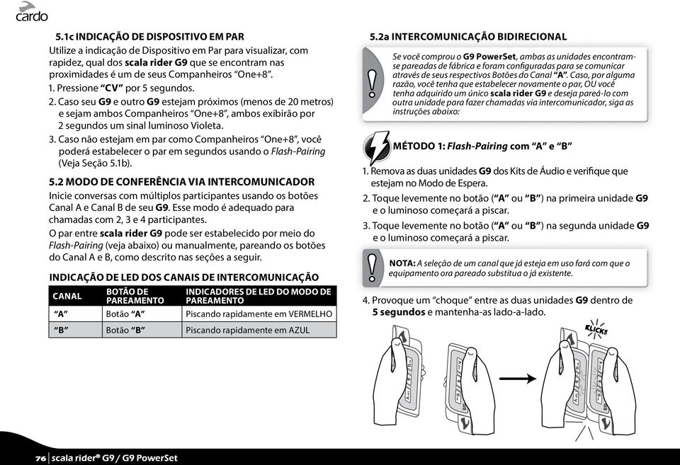 Caso não estejam em par como Companheiros One+8, você poderá estabelecer o par em segundos usando o Flash-Pairing (Veja Seção 5.