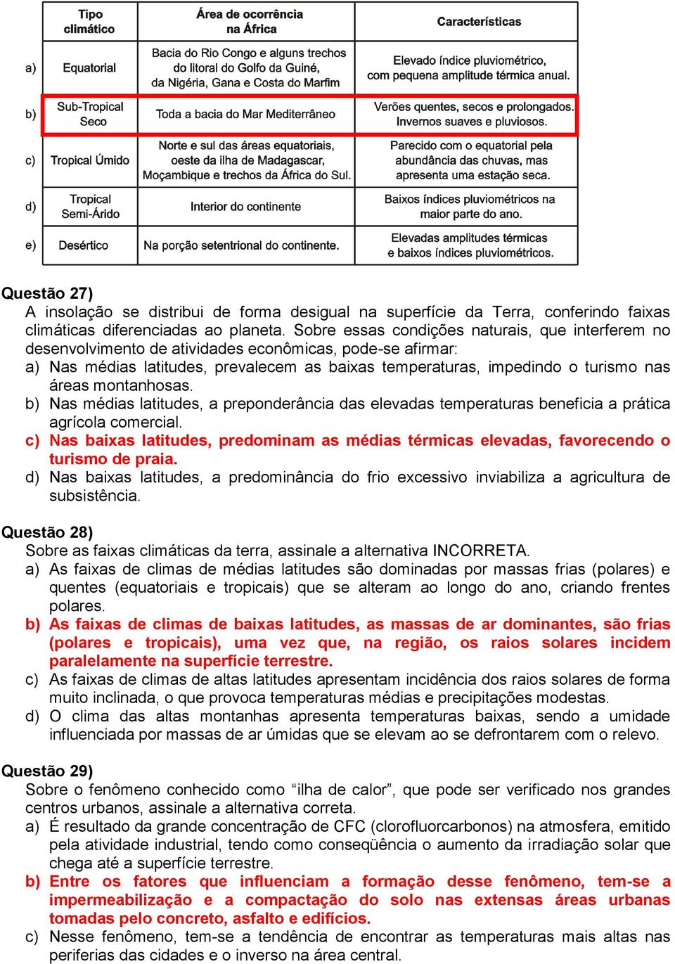 montanhosas. b) Nas médias latitudes, a preponderância das elevadas temperaturas beneficia a prática agrícola comercial.