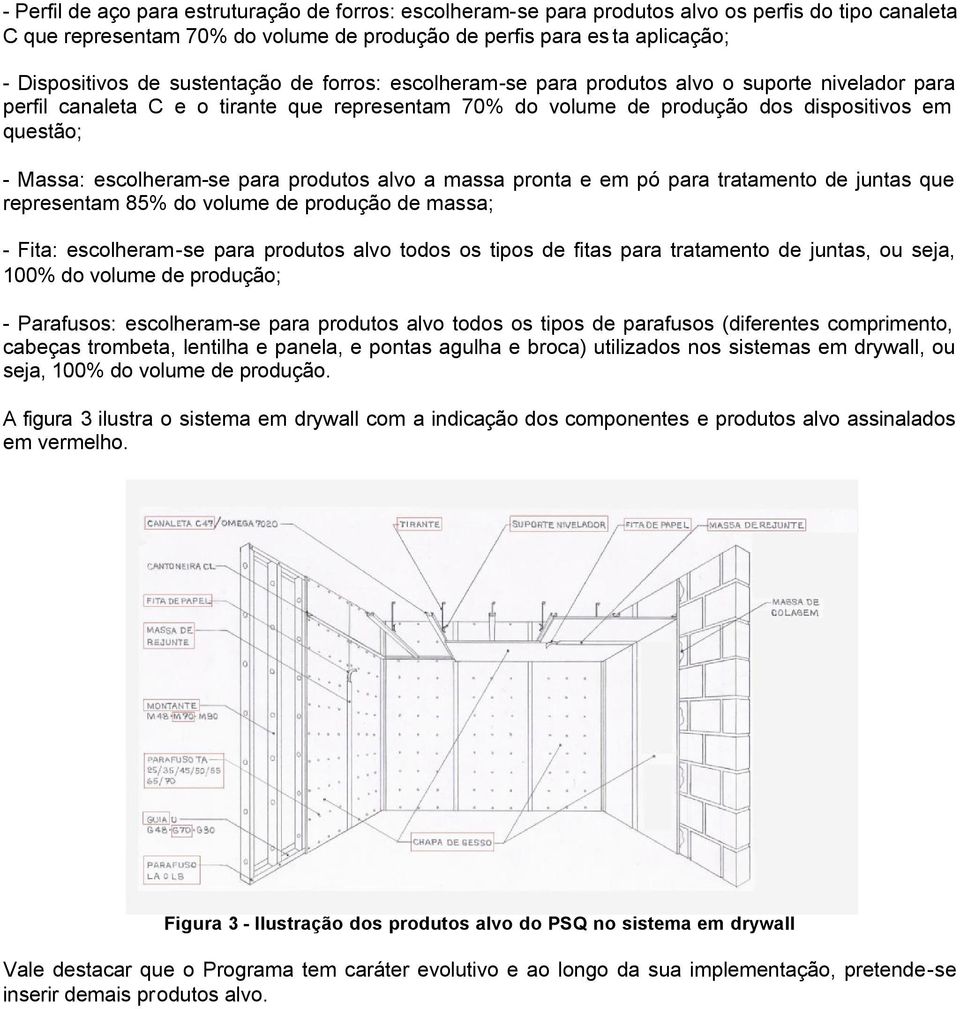 escolheramse para produtos alvo a massa pronta e em pó para tratamento de juntas que representam 85% do volume de produção de massa; Fita: escolheramse para produtos alvo todos os tipos de fitas para