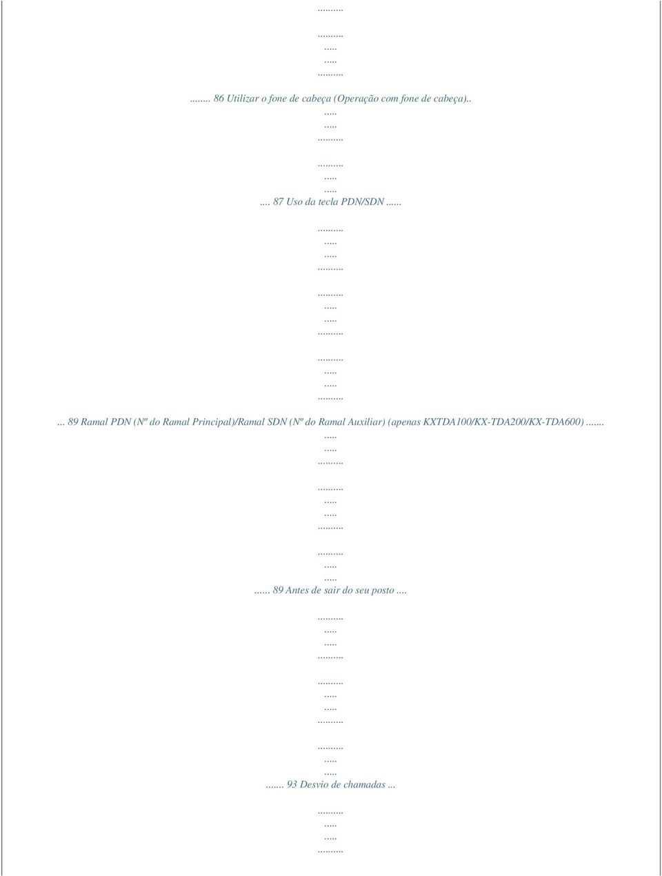 ... 89 Ramal PDN (Nº do Ramal Principal)/Ramal SDN (Nº do Ramal