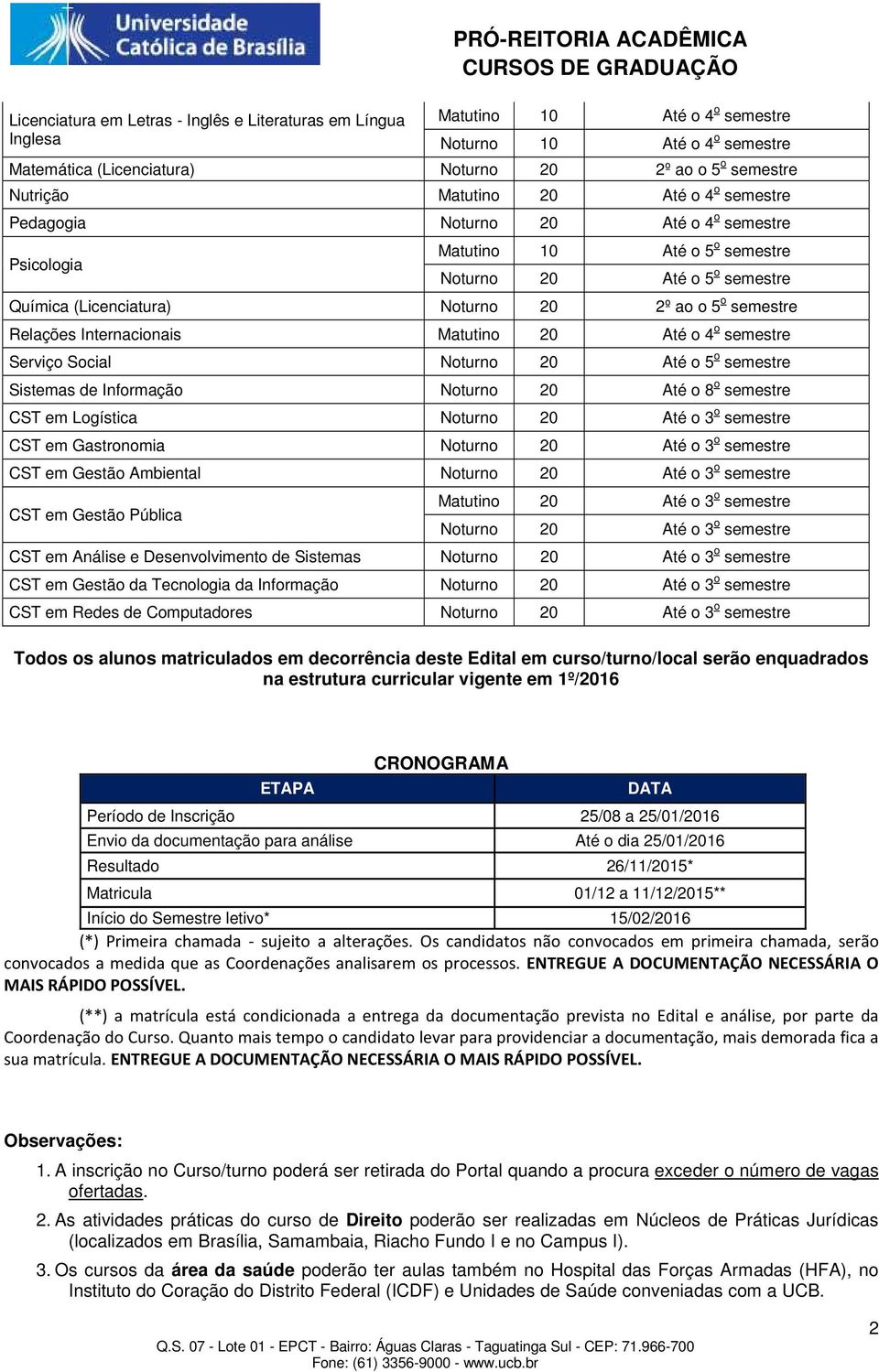 Relações Internacionais Matutino 20 Até o 4 o semestre Serviço Social Noturno 20 Até o 5 o semestre Sistemas de Informação Noturno 20 Até o 8 o semestre CST em Logística Noturno 20 Até o 3 o semestre