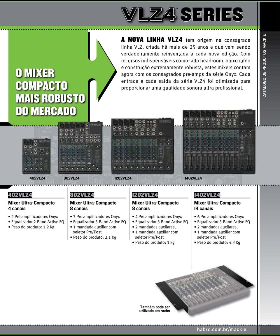 Cada entrada e cada saída da série VLZ4 foi otimizada para proporcionar uma qualidade sonora ultra profissional.