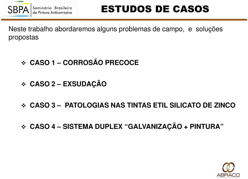 PRECOCE CASO 2 EXSUDAÇÃO CASO 3 PATOLOGIAS NAS TINTAS