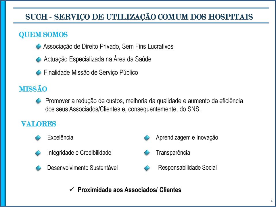 qualidade e aumento da eficiência dos seus Associados/Clientes e, consequentemente, do SNS.