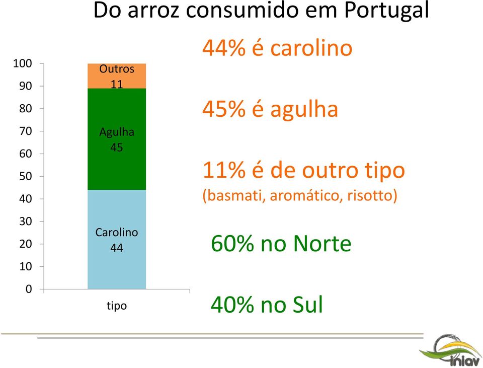 44% é carolino 45% é agulha 11% é de outro tipo