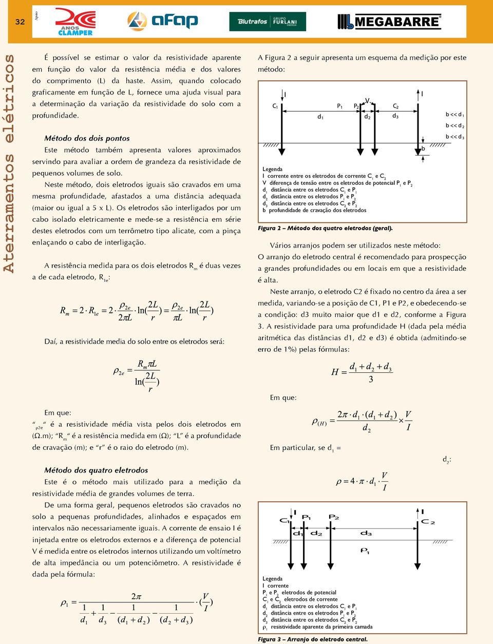 Método dos dois pontos Este método também apresenta valores aproximados servindo para avaliar a ordem de grandeza da resistividade de pequenos volumes de solo.