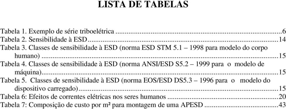Classes de sensibilidade à ESD (norma ANSI/ESD S5.2 1999 para o modelo de máquina)... 15 Tabela 5.