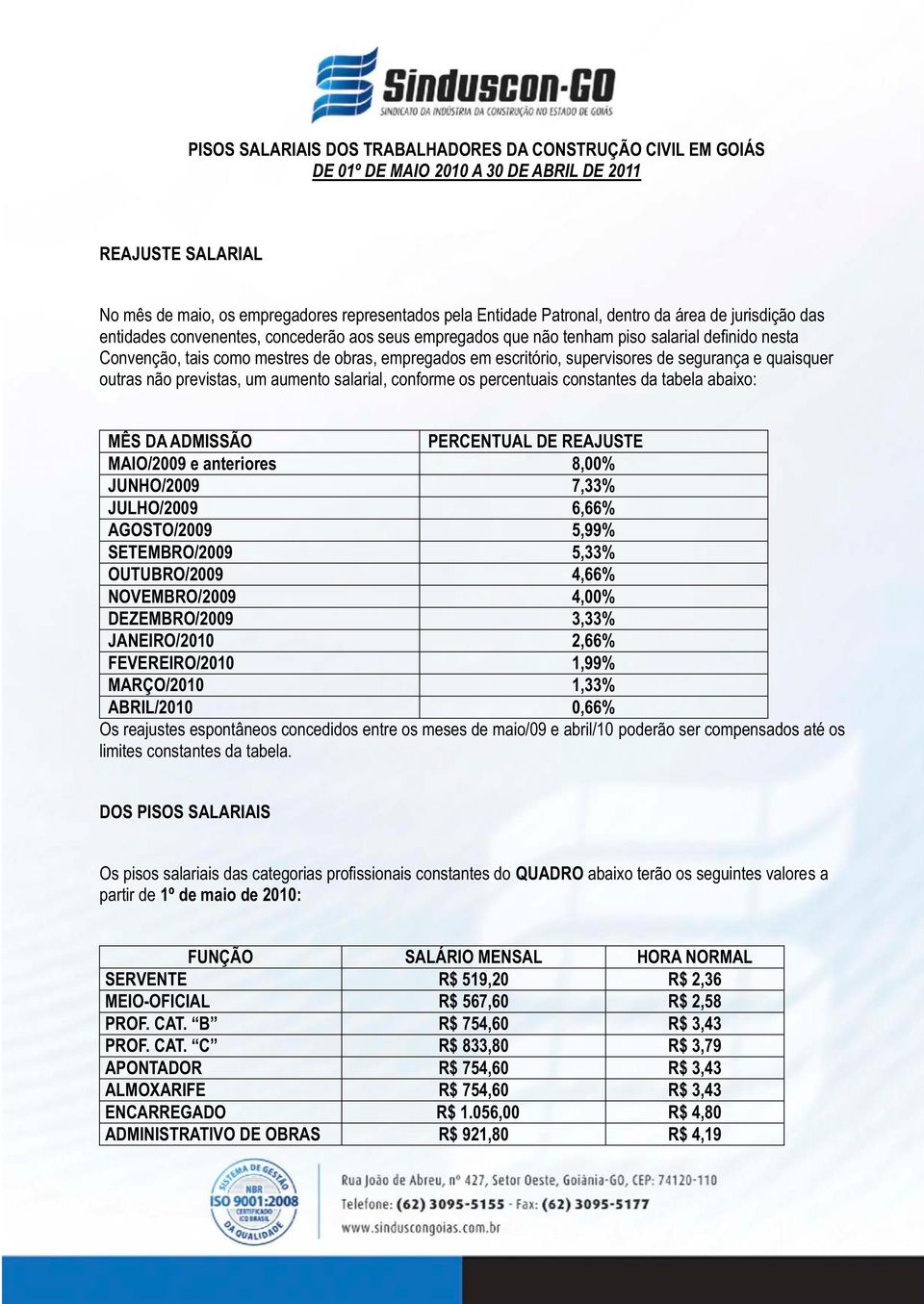 os percentuais constantes da tabela abaixo: MAIO/2009 e anteriores 8,00% JUNHO/2009 7,33% JULHO/2009 6,66% AGOSTO/2009 5,99% SETEMBRO/2009 5,33% OUTUBRO/2009 4,66% NOVEMBRO/2009 4,00% DEZEMBRO/2009