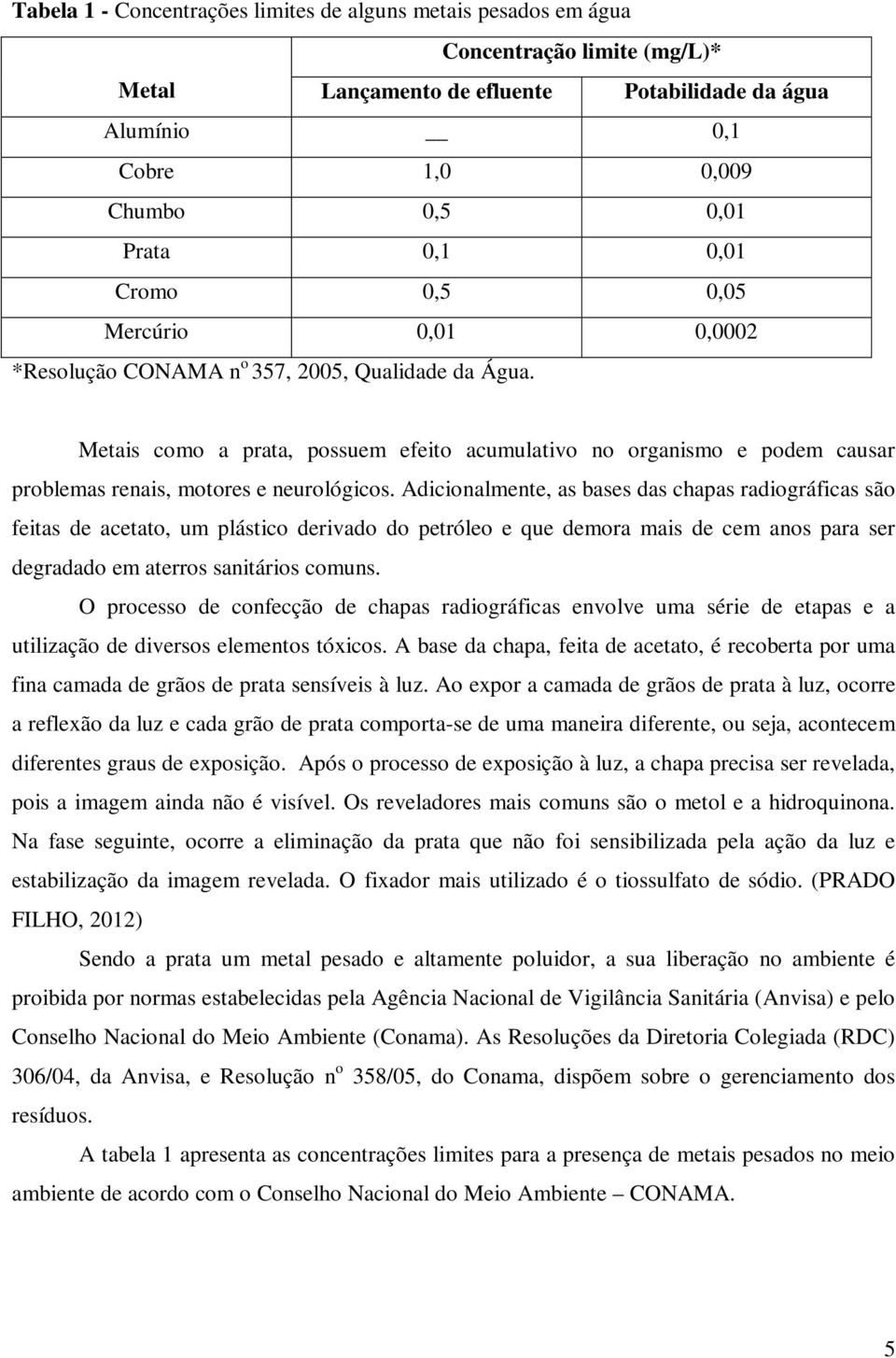 Metais como a prata, possuem efeito acumulativo no organismo e podem causar problemas renais, motores e neurológicos.