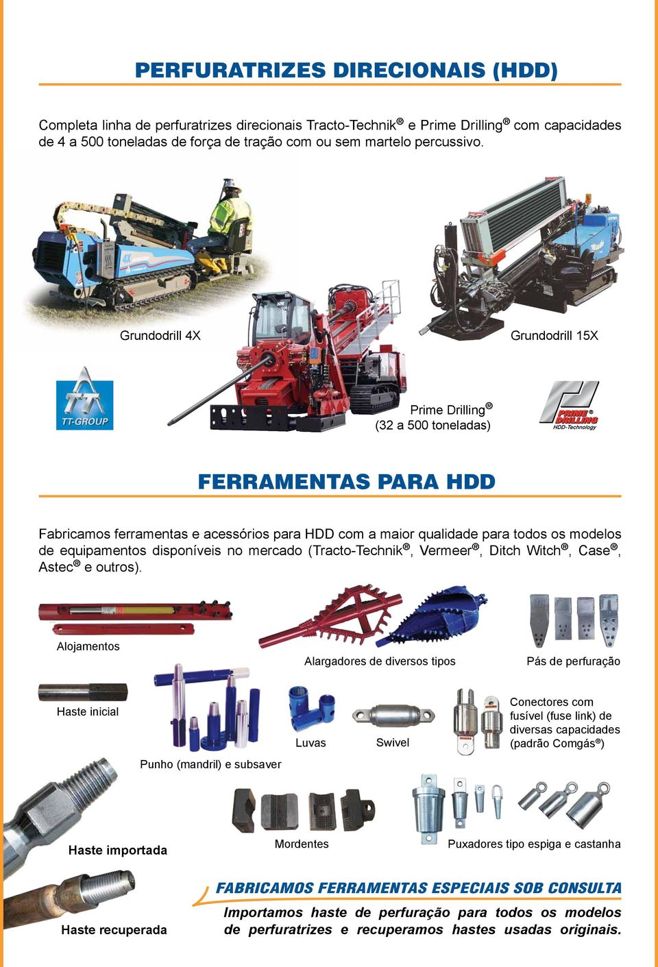 disponíveis no mercado (Tracto-Technik, Vermeer, Ditch Witch, Case, Astec e outros).