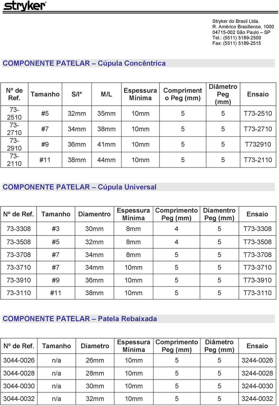 T732910 #11 38mm 44mm 10mm 5 5 T73-2110 COMPONENTE PATELAR Cúpula Universal Nº de Ref.