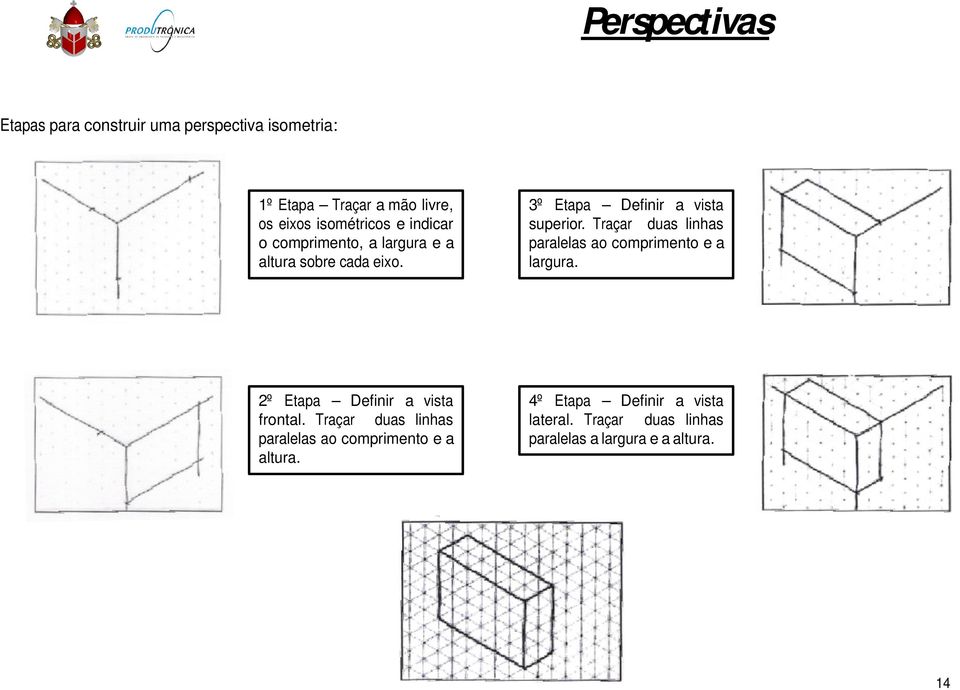 Traçar duas linhas paralelas ao comprimento e a largura. 2º Etapa Definir a vista frontal.