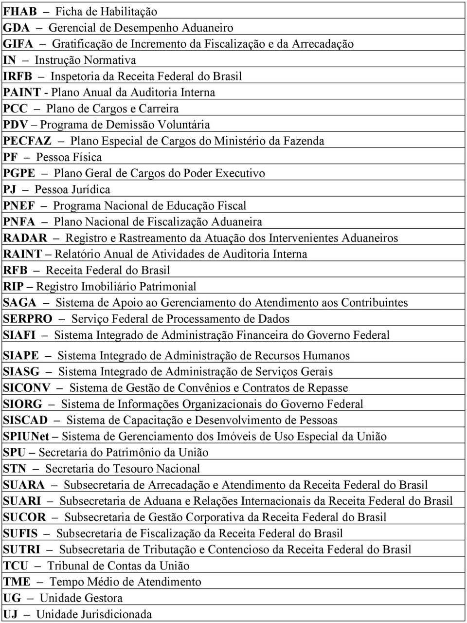 de Cargos do Poder Executivo PJ Pessoa Jurídica PNEF Programa Nacional de Educação Fiscal PNFA Plano Nacional de Fiscalização Aduaneira RADAR Registro e Rastreamento da Atuação dos Intervenientes