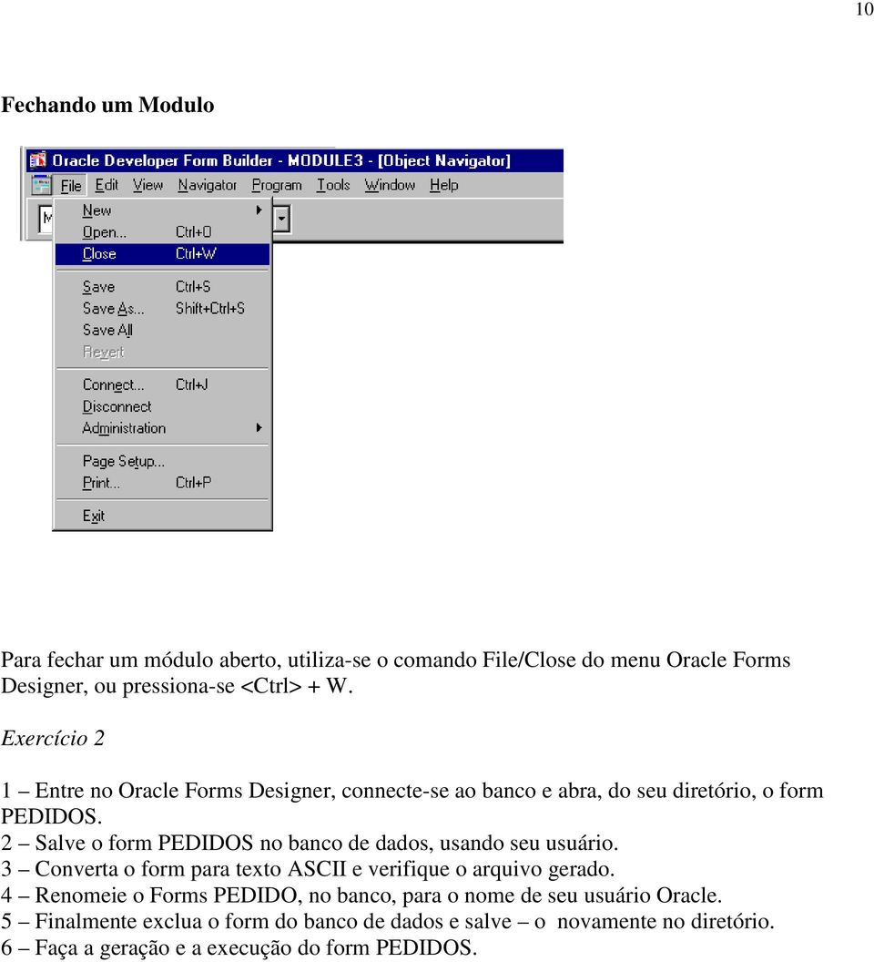 2 Salve o form PEDIDOS no banco de dados, usando seu usuário. 3 Converta o form para texto ASCII e verifique o arquivo gerado.