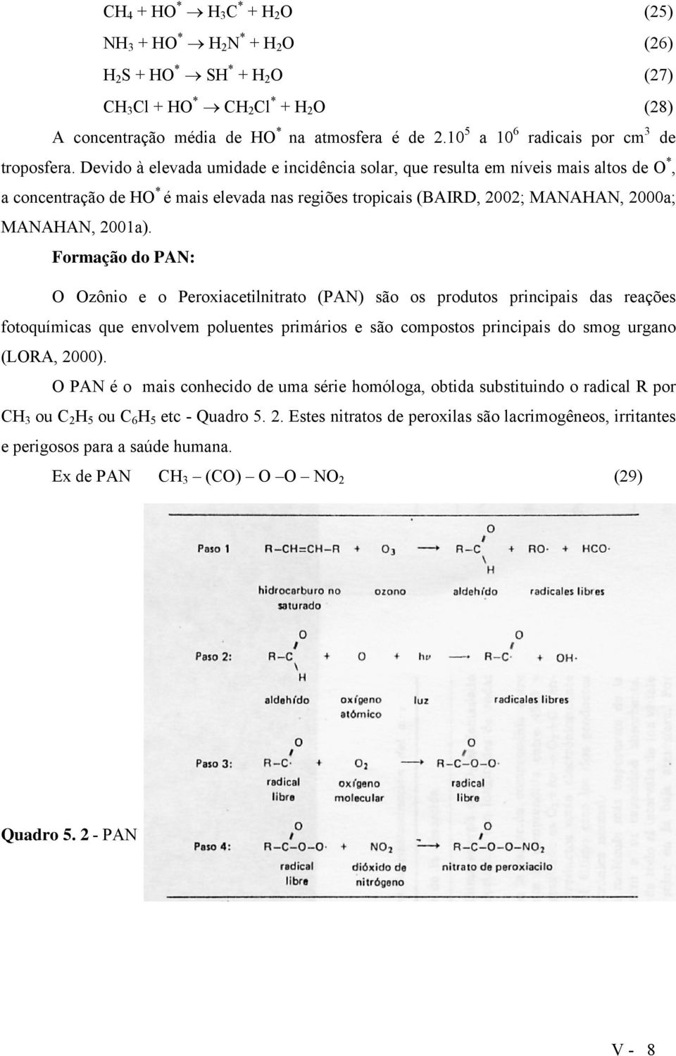 Devido à elevada umidade e incidência solar, que resulta em níveis mais altos de O *, a concentração de HO * é mais elevada nas regiões tropicais (BAIRD, 00; MANAHAN, 000a; MANAHAN, 001a).