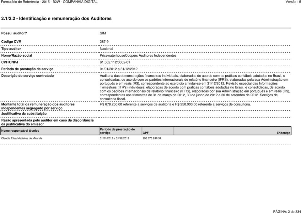 substituição Auditoria das demonstrações financeiras individuais, elaboradas de acordo com as práticas contábeis adotadas no Brasil, e consolidadas, de acordo com os padrões internacionais de