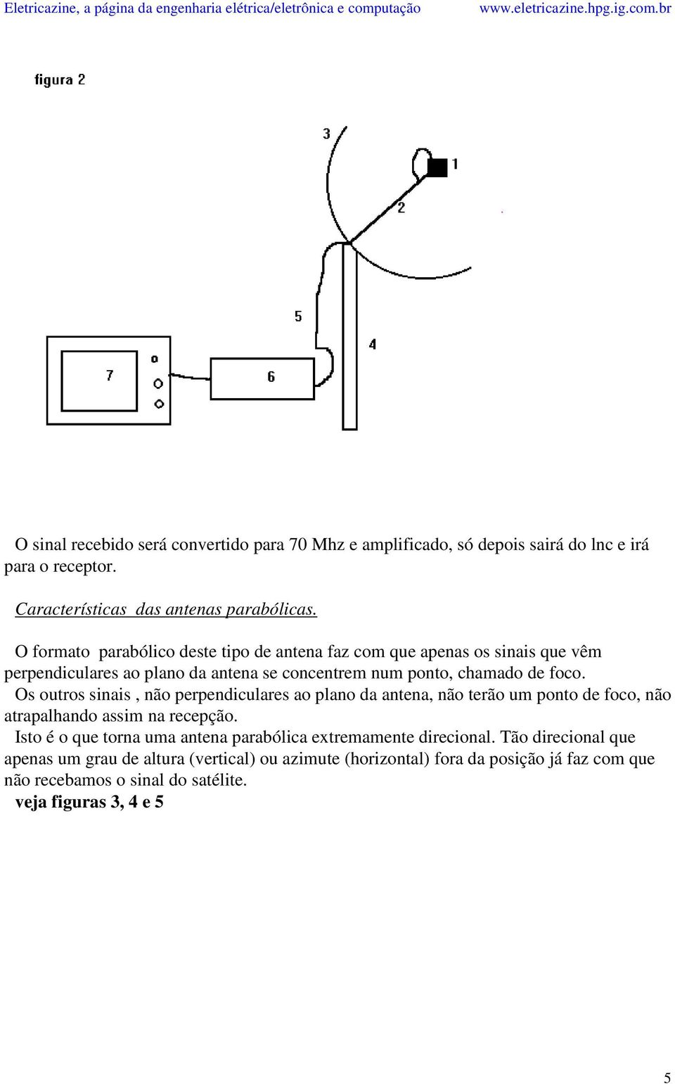 O formato parabólico deste tipo de antena faz com que apenas os sinais que vêm perpendiculares ao plano da antena se concentrem num ponto, chamado de foco.