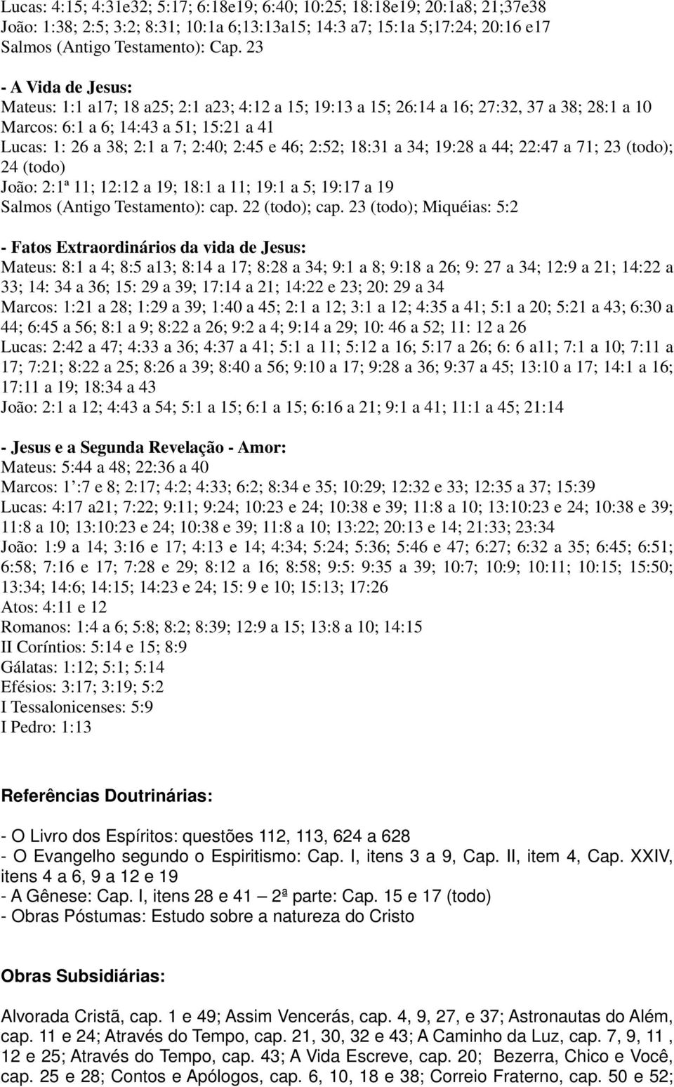 46; 2:52; 18:31 a 34; 19:28 a 44; 22:47 a 71; 23 (todo); 24 (todo) João: 2:1ª 11; 12:12 a 19; 18:1 a 11; 19:1 a 5; 19:17 a 19 Salmos (Antigo Testamento): cap. 22 (todo); cap.