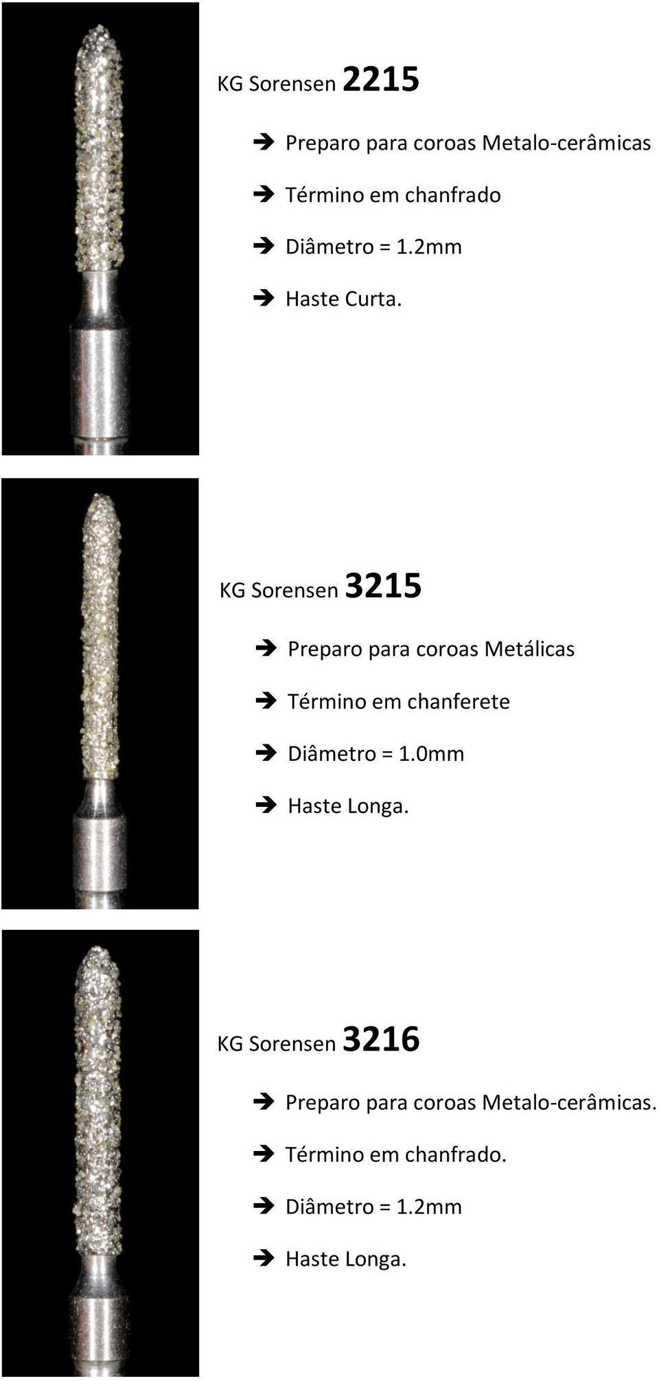 KG Sorensen 3215 Preparo para coroas Metálicas Término em chanferete Diâmetro