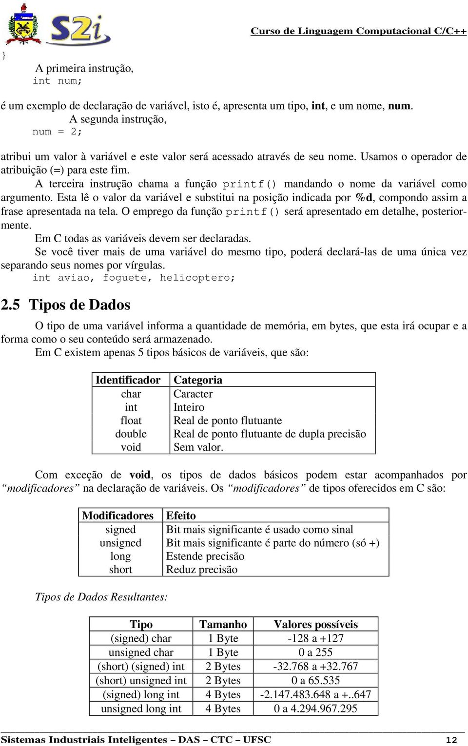 A terceira instrução chama a função printf() mandando o nome da variável como argumento. Esta lê o valor da variável e substitui na posição indicada por %d, compondo assim a frase apresentada na tela.