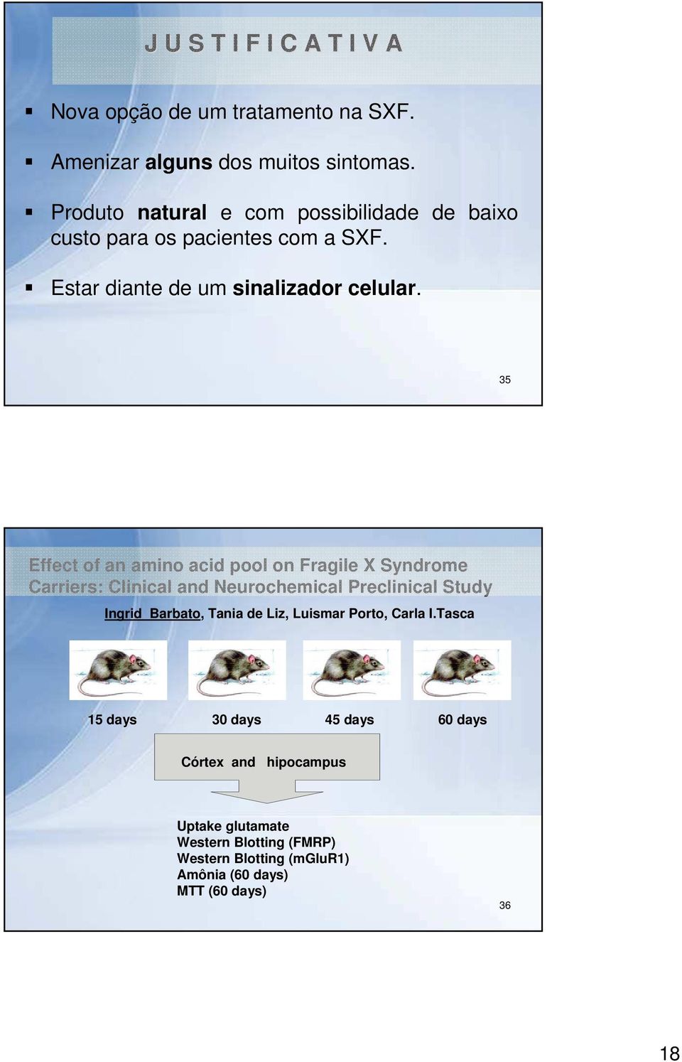 35 Effect of an amino acid pool on Fragile X Syndrome Carriers: Clinical and Neurochemical Preclinical Study Ingrid Barbato, Tania de