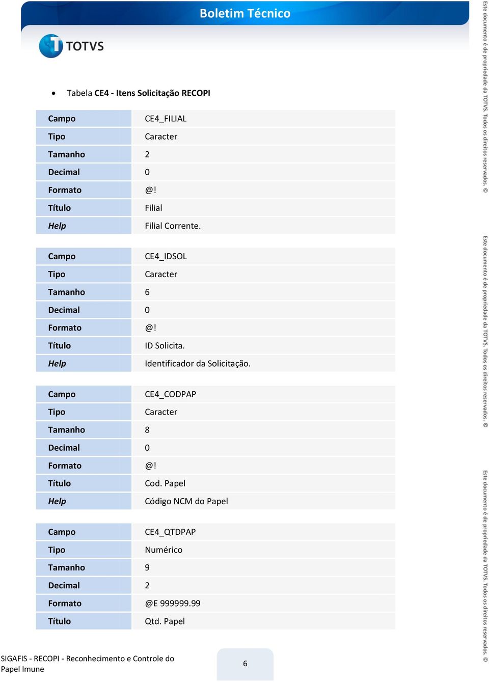 Identificador da Solicitação. CE4_CODPAP Tamanho 8 Cod.