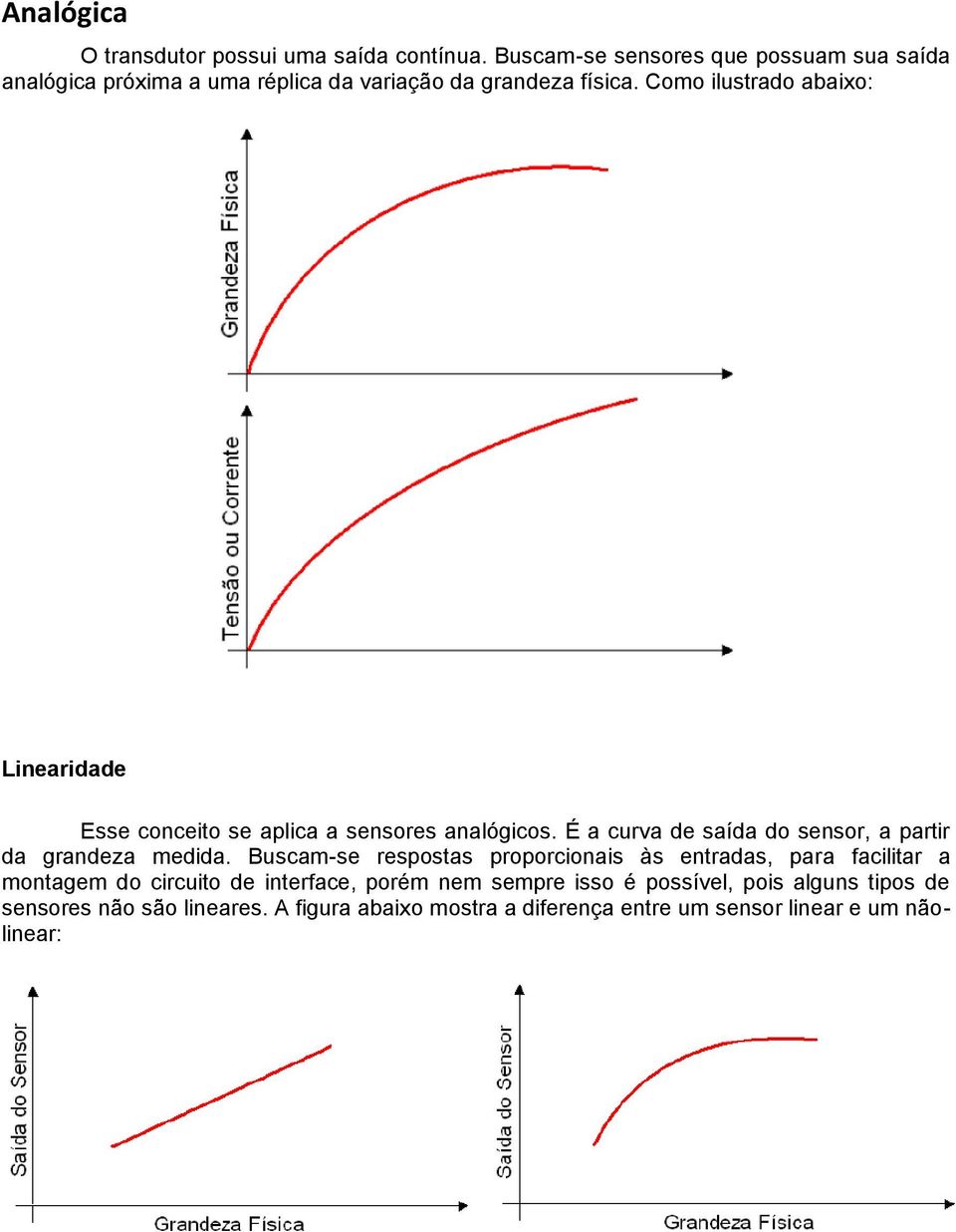 Como ilustrado abaixo: Linearidade Esse conceito se aplica a sensores analógicos.