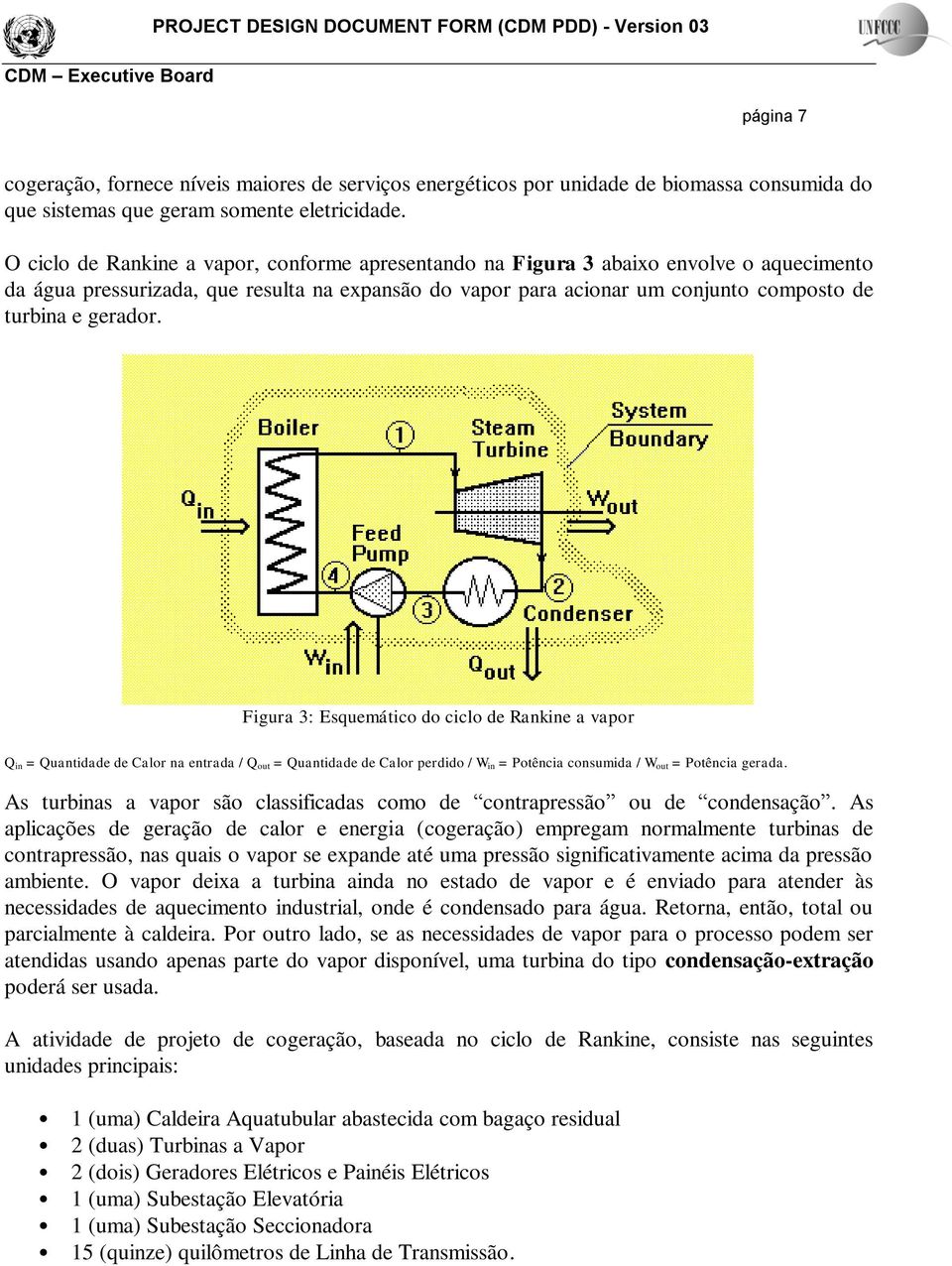 gerador. Figura 3: Esquemático do ciclo de Rankine a vapor Q in = Quantidade de Calor na entrada / Q out = Quantidade de Calor perdido / W in = Potência consumida / W out = Potência gerada.