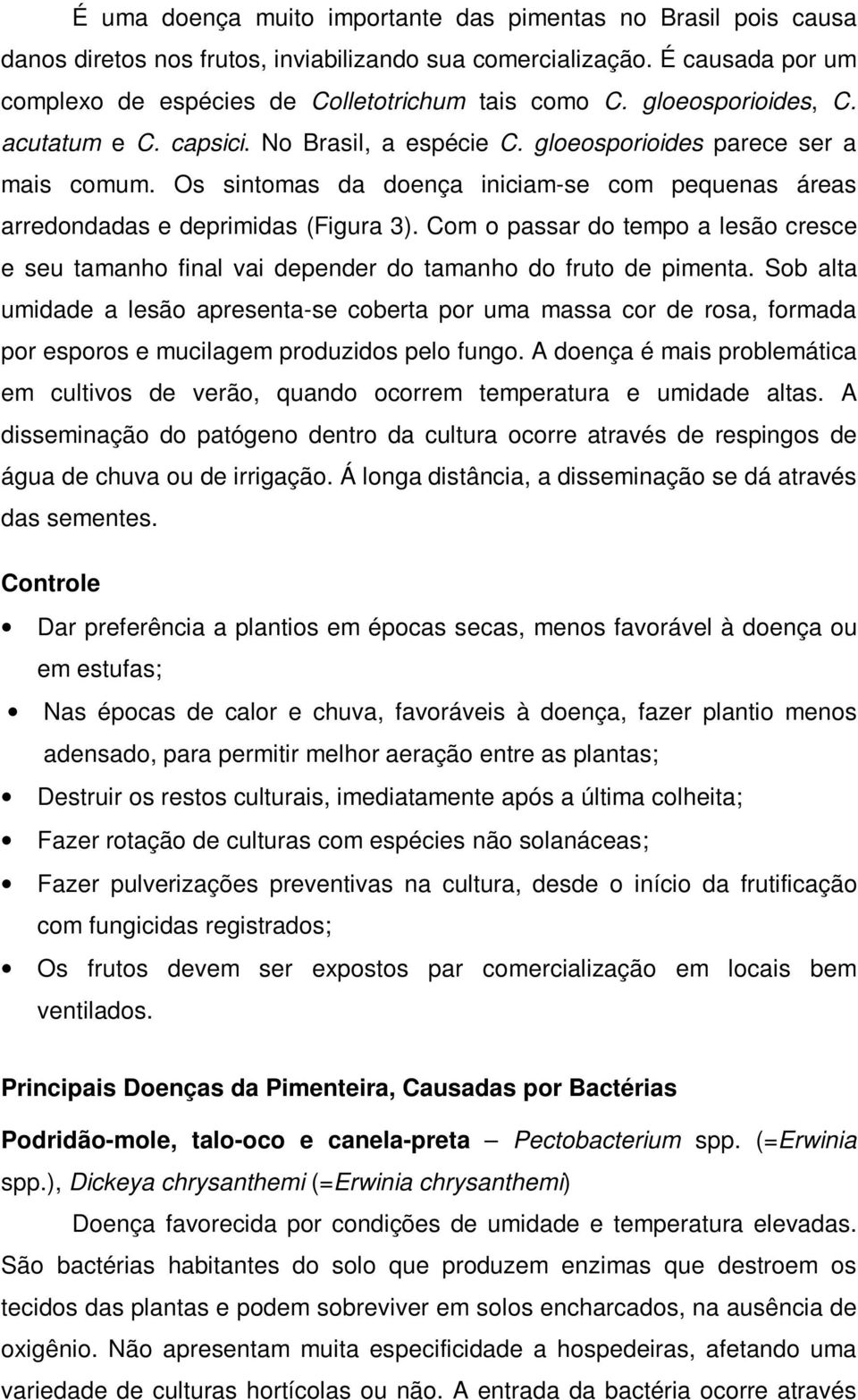 Com o passar do tempo a lesão cresce e seu tamanho final vai depender do tamanho do fruto de pimenta.