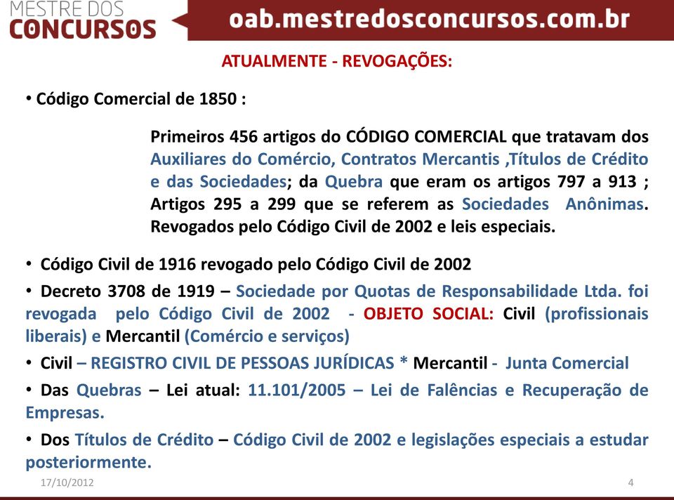 Código Civil de 1916 revogado pelo Código Civil de 2002 Decreto 3708 de 1919 Sociedade por Quotas de Responsabilidade Ltda.