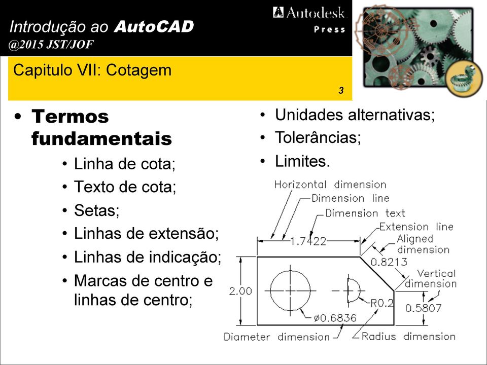 indicação; Marcas de centro e linhas de