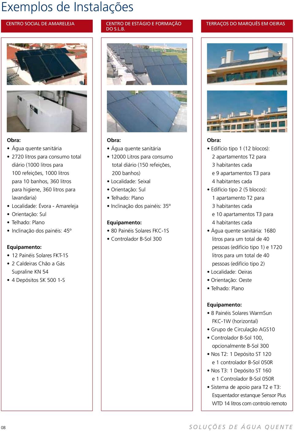 lavandaria) Localidade: Évora - Amareleja Orientação: Sul Telhado: Plano Inclinação dos painéis: 45º Equipamento: 12 Painéis Solares FKT-1S 2 Caldeiras Chão a Gás Supraline KN 54 4 Depósitos SK 500