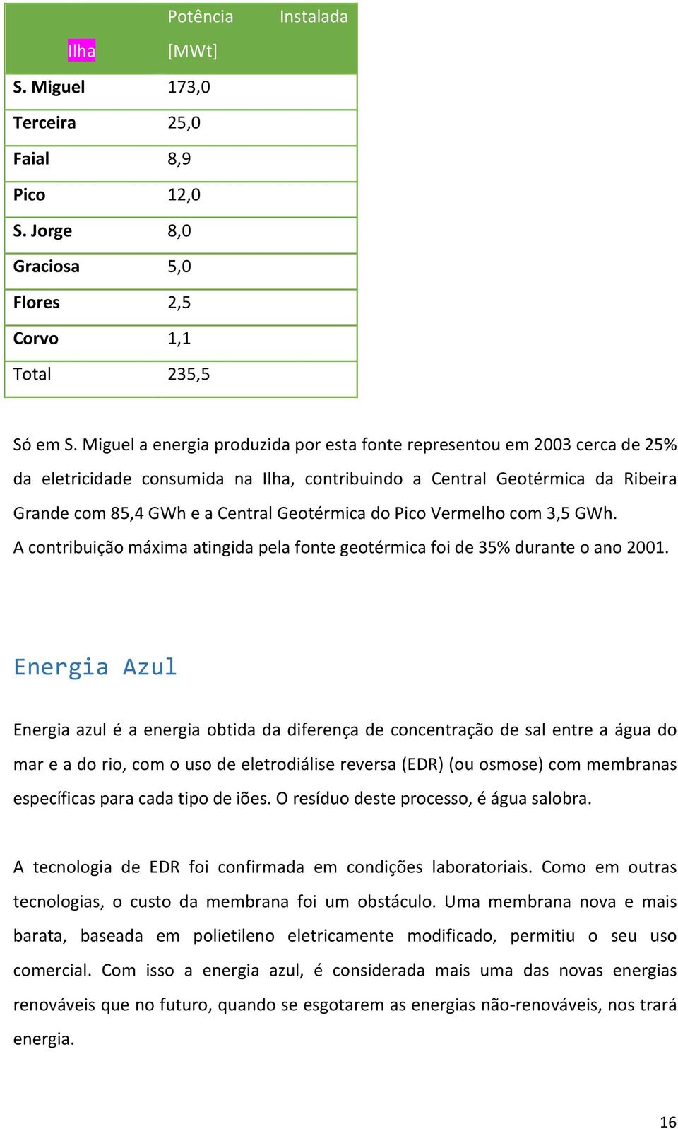 do Pico Vermelho com 3,5 GWh. A contribuição máxima atingida pela fonte geotérmica foi de 35% durante o ano 2001.