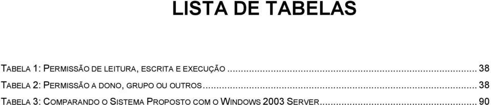 .. 38 TABELA 2: PERMISSÃO A DONO, GRUPO OU OUTROS.