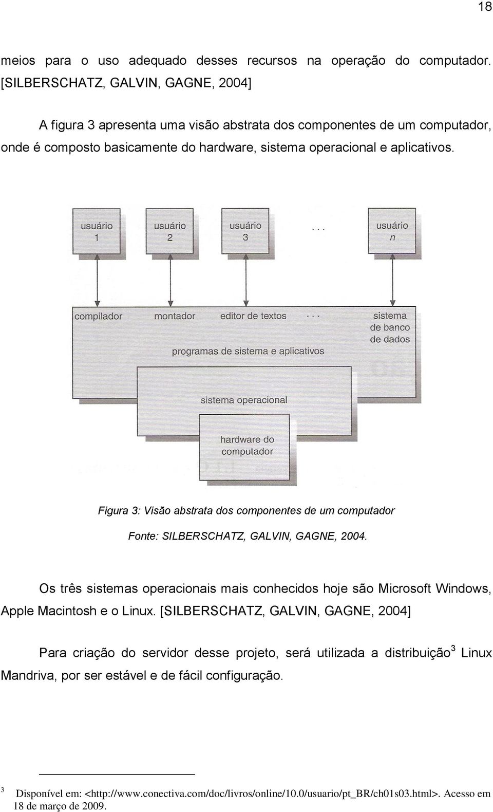 Figura 3: Visão abstrata dos componentes de um computador Fonte: SILBERSCHATZ, GALVIN, GAGNE, 2004.