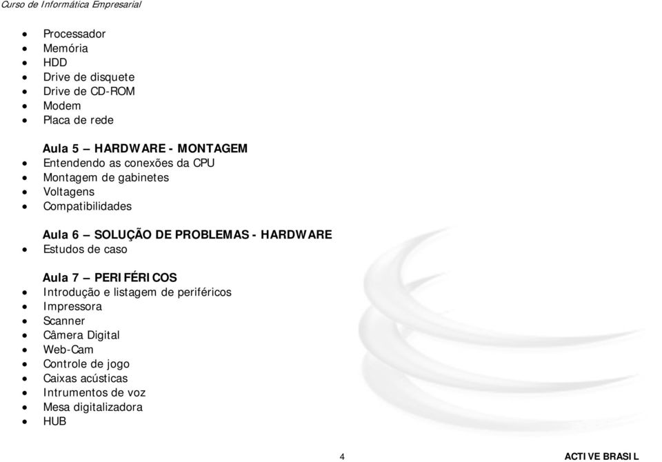 - HARDWARE Estudos de caso Aula 7 PERIFÉRICOS Introdução e listagem de periféricos Impressora Scanner